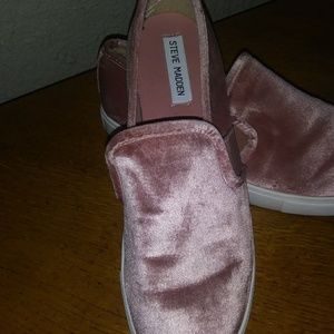 Womens Pink Velour Slip-on Sneakers